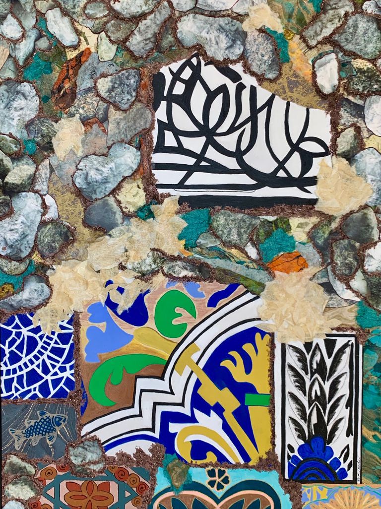 Unearthed Moorish Tiles w/Stones & Leaves