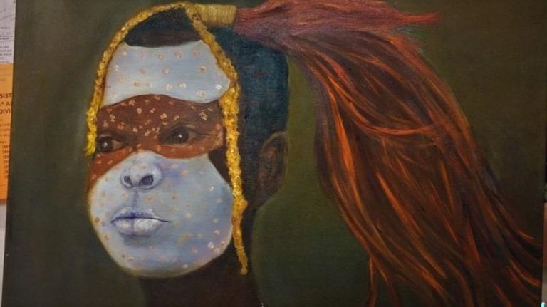 Africangirlwithwhitemaskon Face