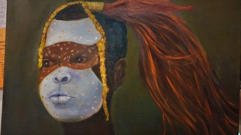 African girl with white mask on Face