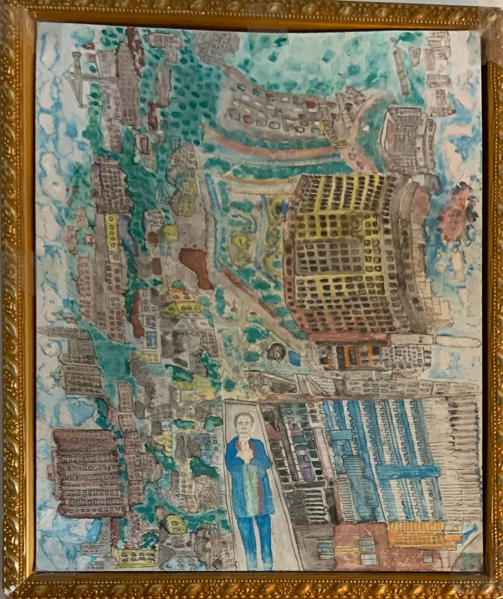 « Brookline & Medical Aria, a View from Myself, Bird's-eye View, #5 w ”, cardboard, 9” x11 ”, Watercolor, Boston, September 2018.