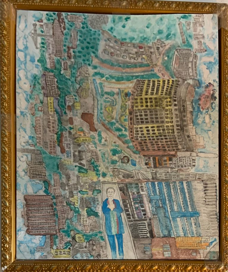 « Brookline & Medical Aria, a View from Myself, Bird's-eye View, #5 w ”, cardboard, 9” x11 ”, Watercolor, Boston, September 2018.