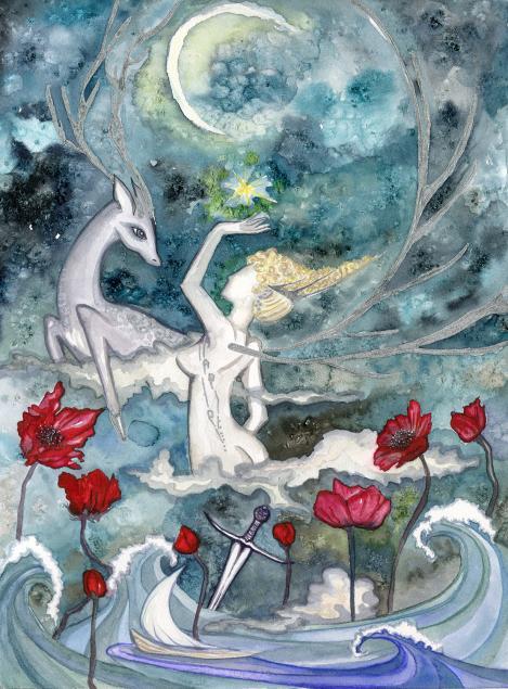 The moon the flowers the wind