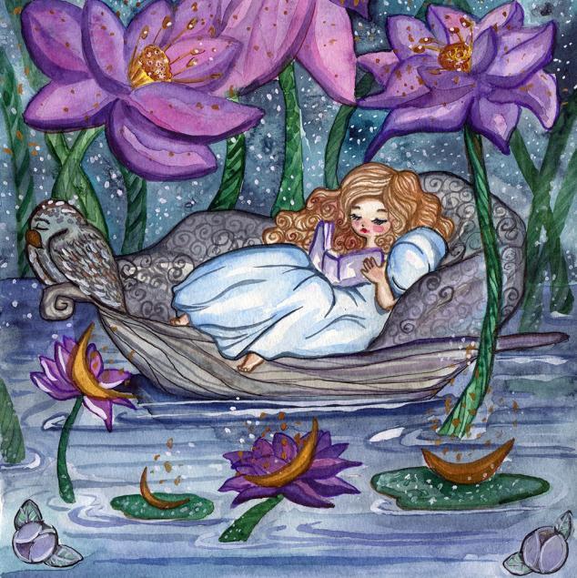 Thumbelina in lotus garden