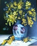 Yellow Flowers in Blue Vase