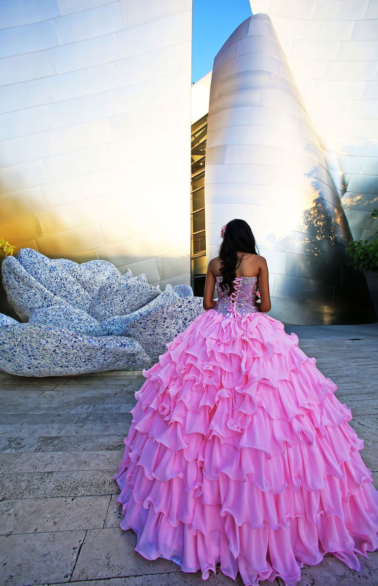 Walt Disney Hall and Pink Dress