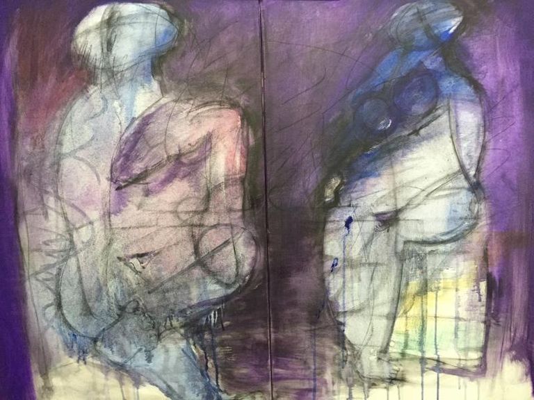 Conversacioninterrumpida Acrilicosobrecanvasdiptico36x48inch