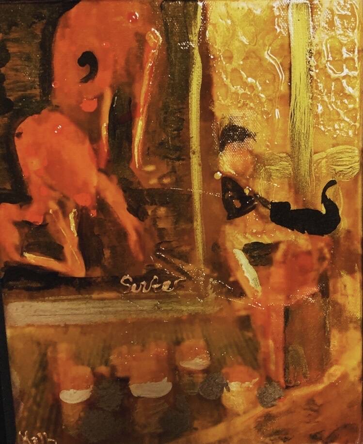 Gold Series: Sitting on the porch painting with my son & his cat