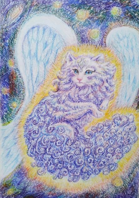Star cat watercolor paper colored pencils