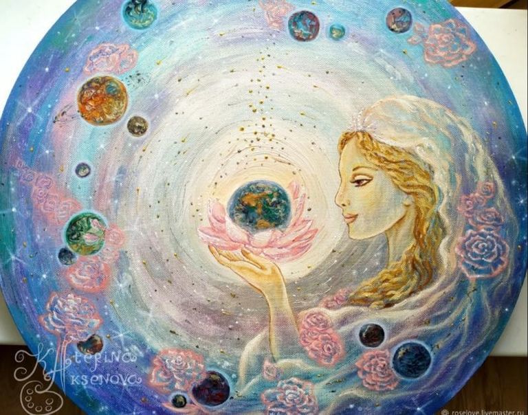 Unconditional love of the universeround painting on canvas