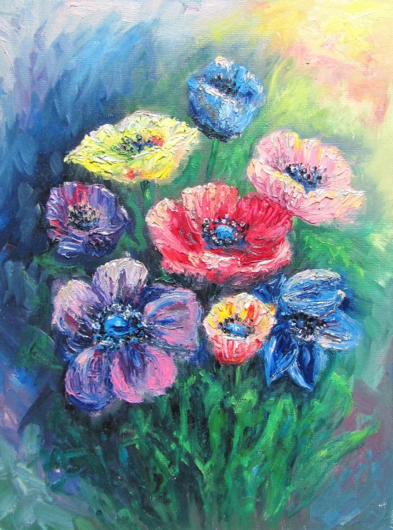 Oil painting "Rainbow flowers"***_ Please yourself and those around you with sincere, rainbow pictures filled with positive impressions and emotions! Let it be warm, cozy, beautiful in your house!)