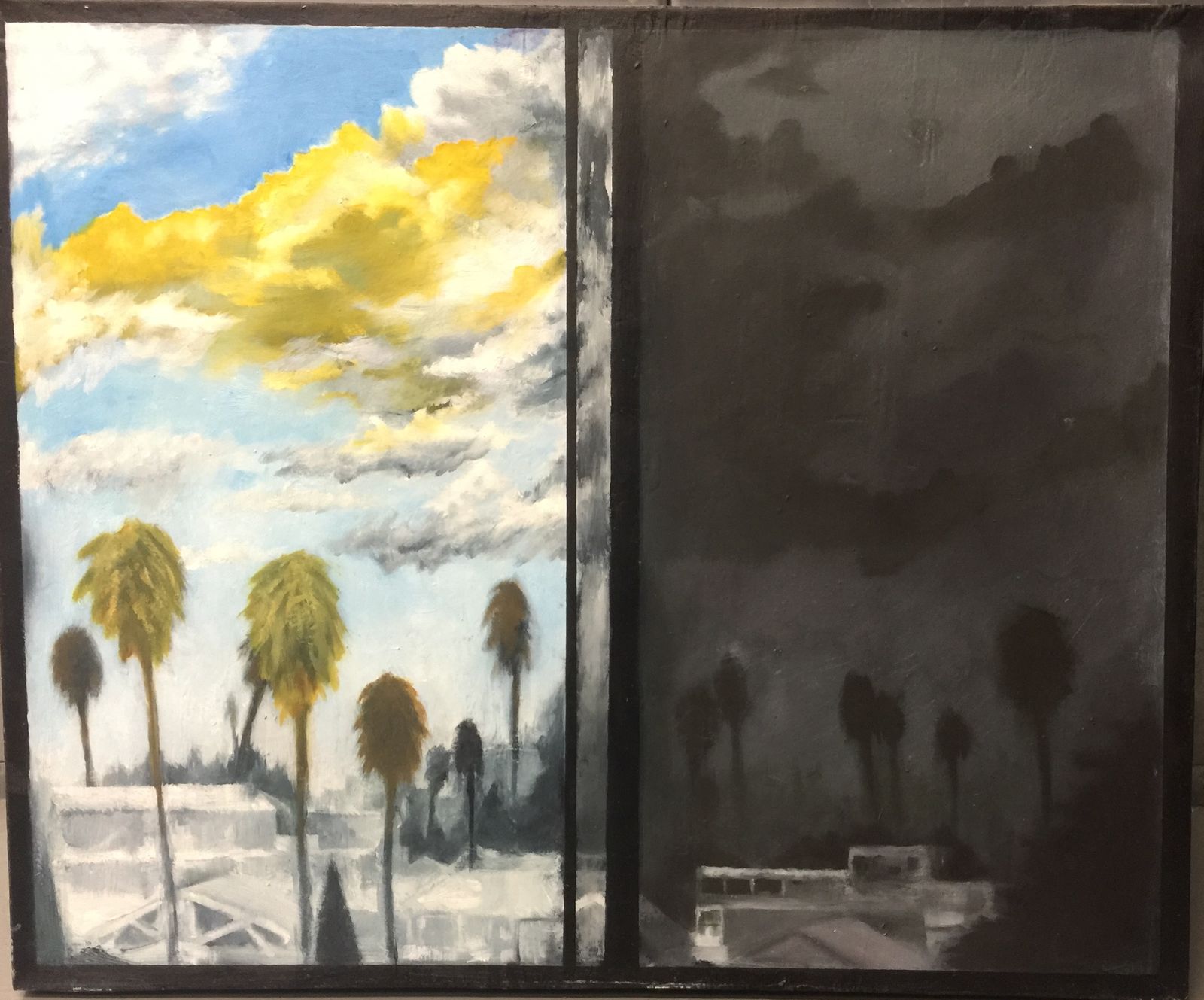 Sunny weather gloomy window