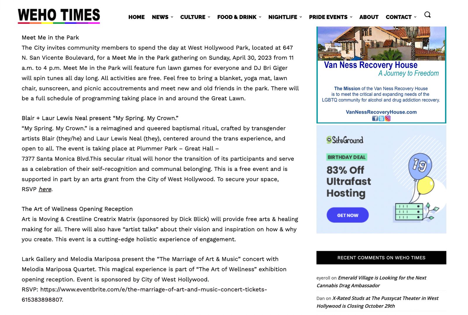 Our Event is in Weho News and why artists think that art is healing