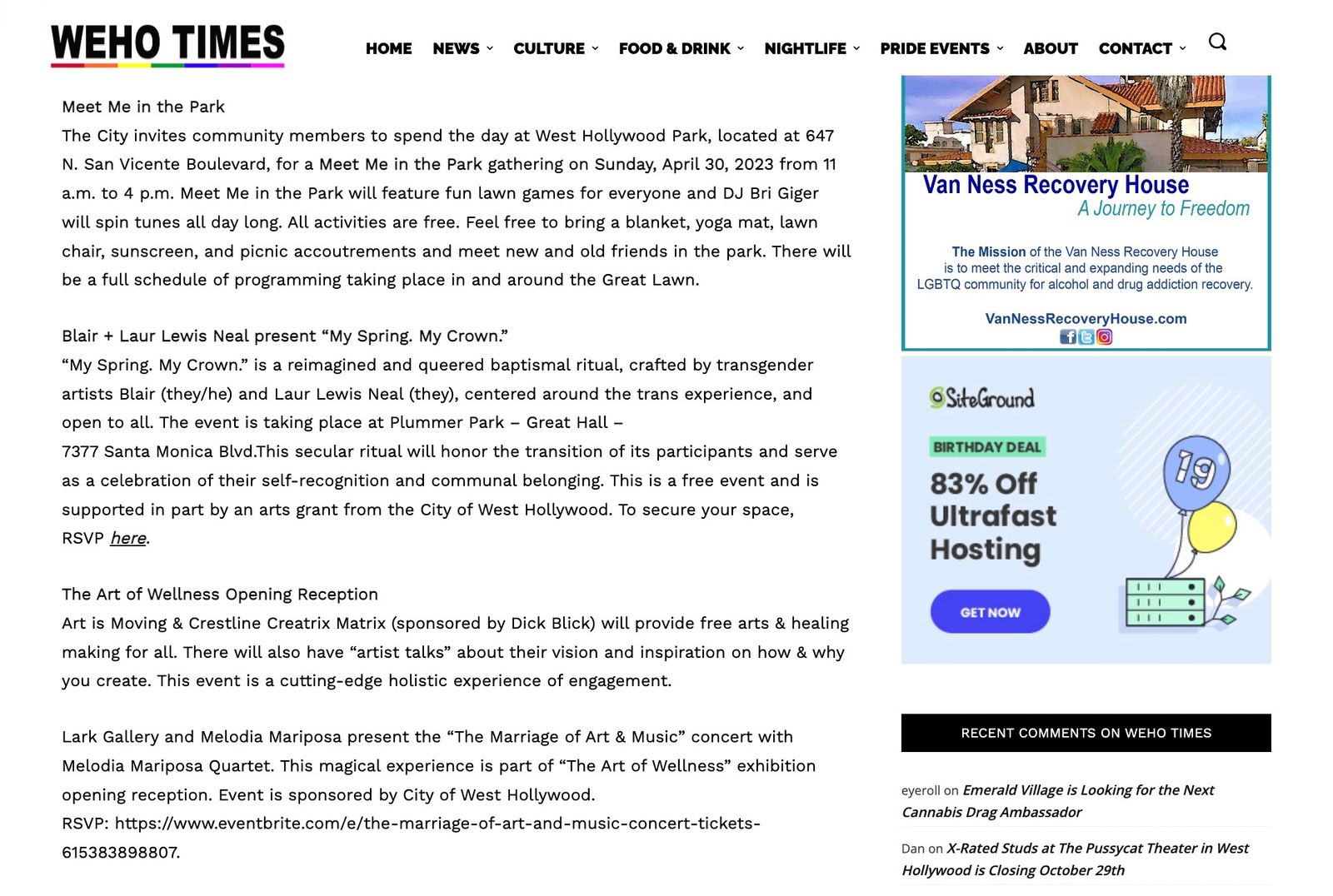Our Event is in Weho News and why artists think that art is healing
