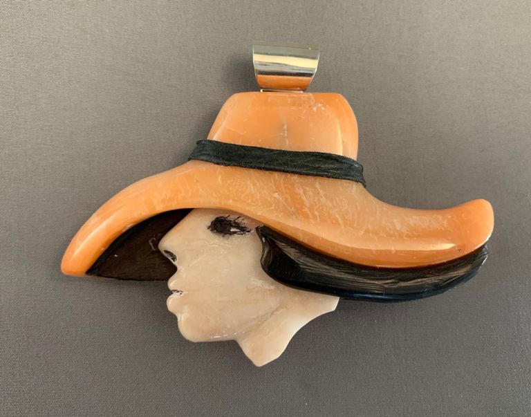Lady in Pink Hat Pendant