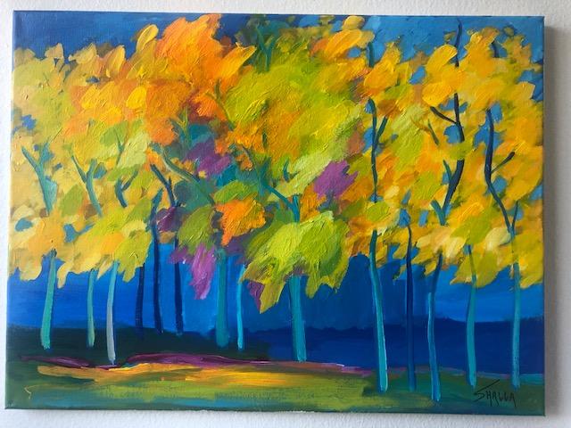 Bright leaves in fall breeze