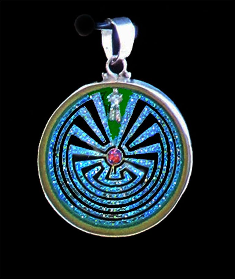 MAN in the MAZE handmade pendant on Black Tourmaline 925 Silver NEW GIFT