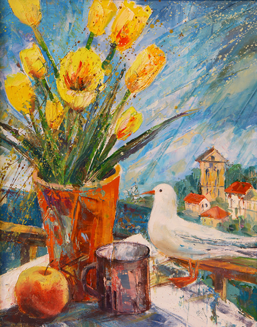 White birdoil on canvas40x50