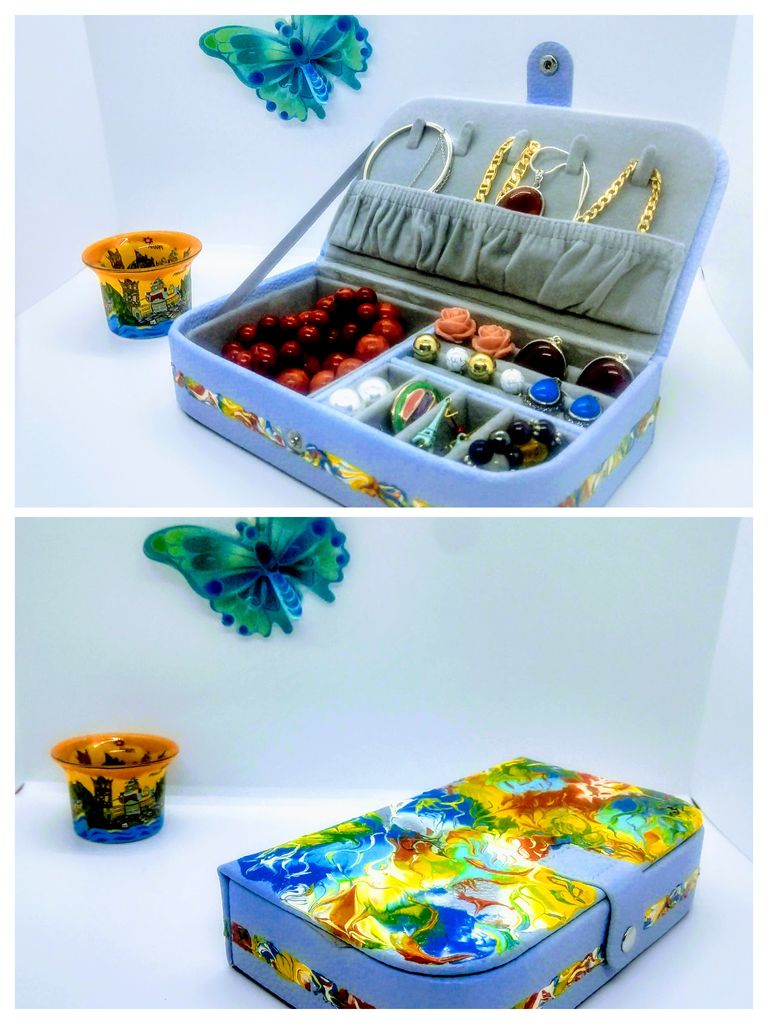 jewelry box blue leather "Pleasure"