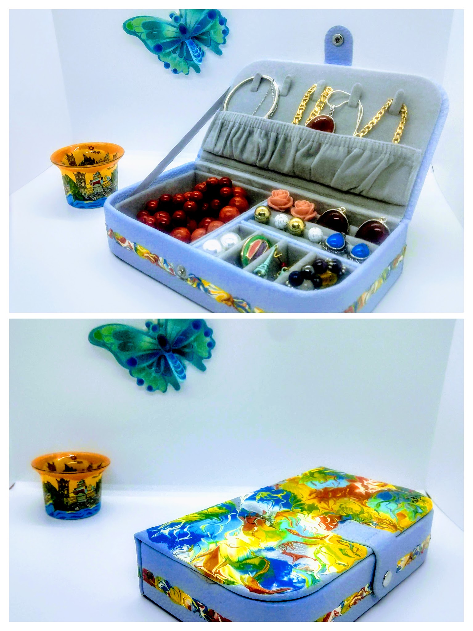 jewelry box blue leather "Pleasure"