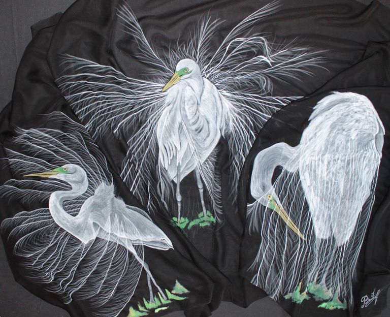 Wrap Three great white herons on black