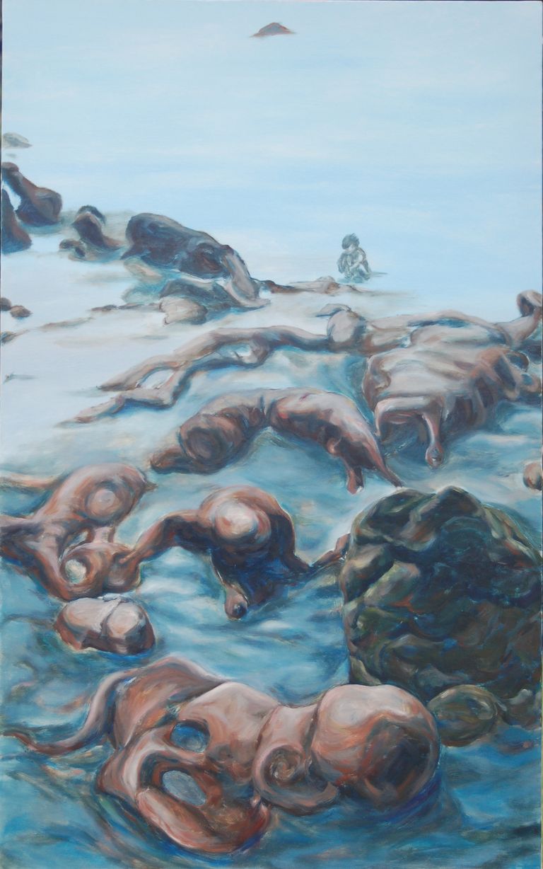 Boy and Beach Rocks